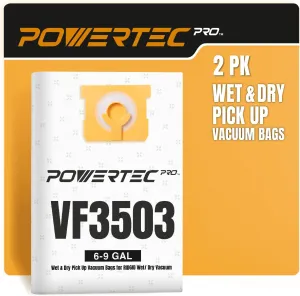 POWERTEC PRO VF3503 Size B Wet Pickup Shop Vac Bags for Ridgid 2 Pack, 6-9 Gal. Wet or Dry Dust and Debris Collection Dust Bags for Ridgid HD9000, 1000RV Wet Dry Vac (75086)
