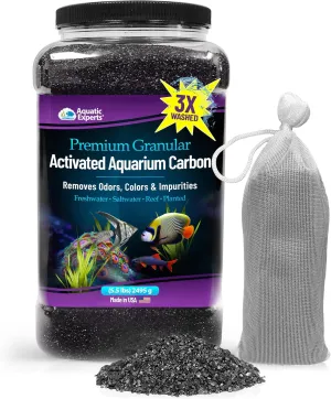 Premium Activated Carbon, Aquarium Carbon for Fish Tank Filter, Aquarium Filter Media, Granulated Charcoal for Fish Tanks, Activated Charcoal Bulk (5.5 lbs with Fine Mesh Bag)