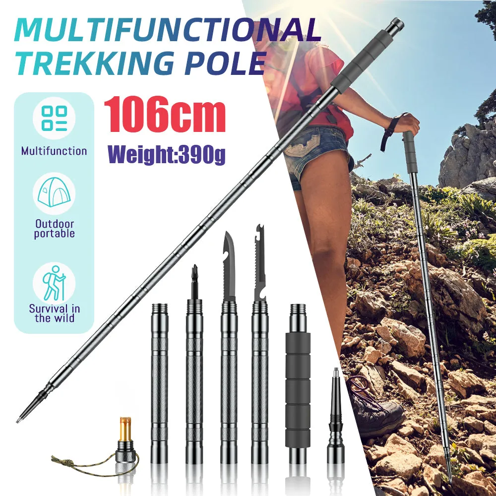 Premium Adjustable Trekking Pole – Multifunctional Ultralight Aluminum Hiking Stick, Folding Alpenstock, Outdoor Camping Survival Tool, Adjustable Length, Durable Aircraft Alloy