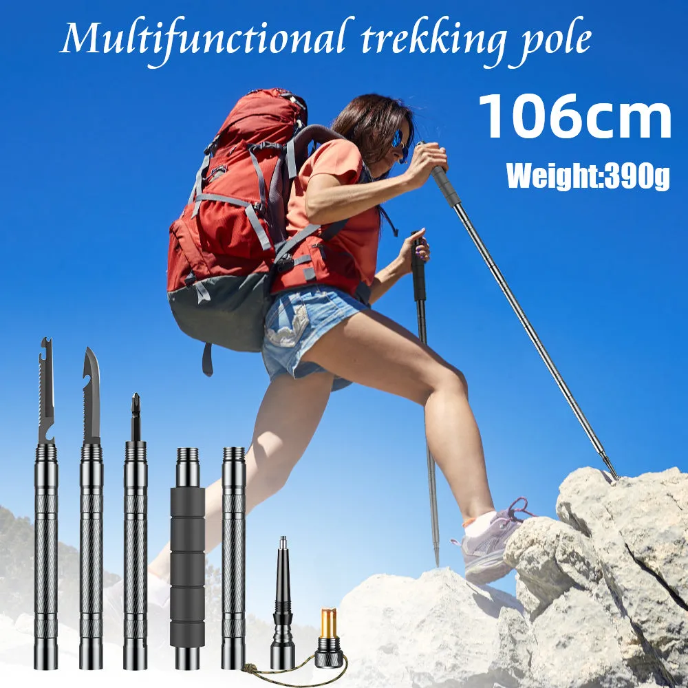 Premium Adjustable Trekking Pole – Multifunctional Ultralight Aluminum Hiking Stick, Folding Alpenstock, Outdoor Camping Survival Tool, Adjustable Length, Durable Aircraft Alloy