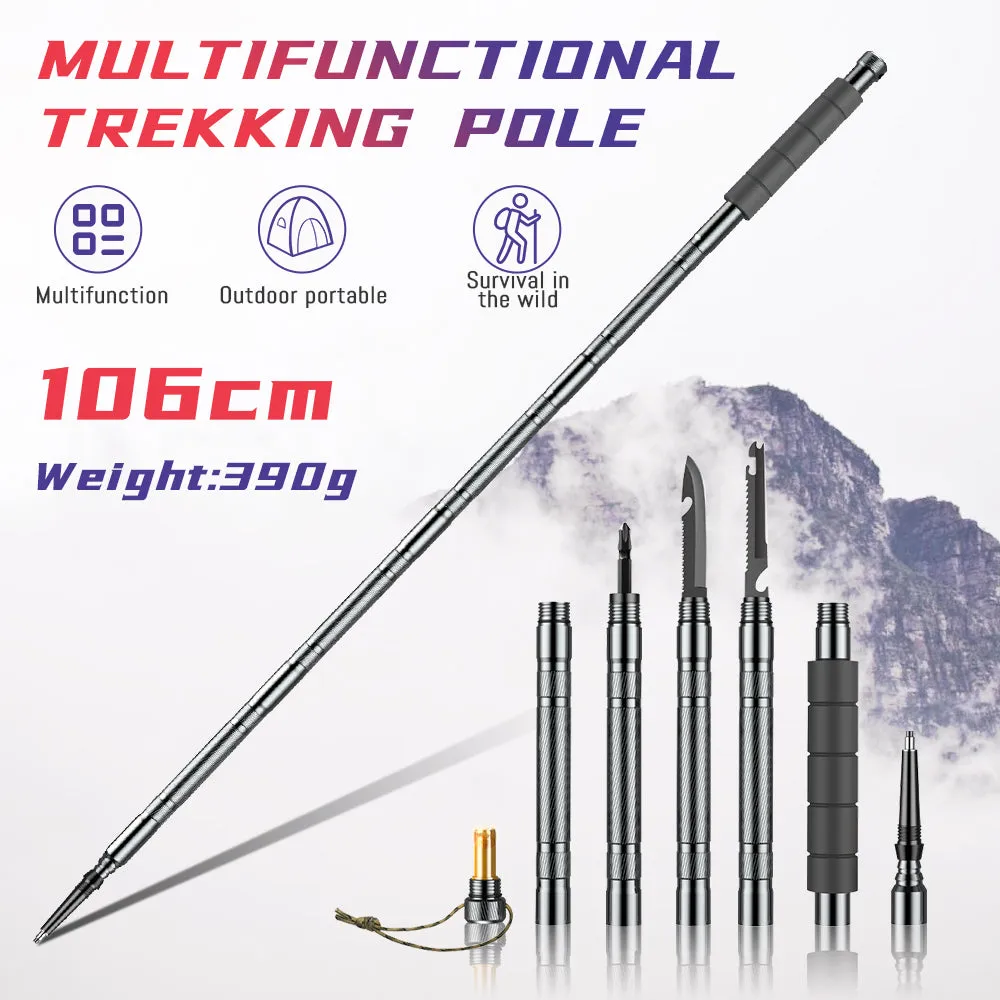 Premium Adjustable Trekking Pole – Multifunctional Ultralight Aluminum Hiking Stick, Folding Alpenstock, Outdoor Camping Survival Tool, Adjustable Length, Durable Aircraft Alloy