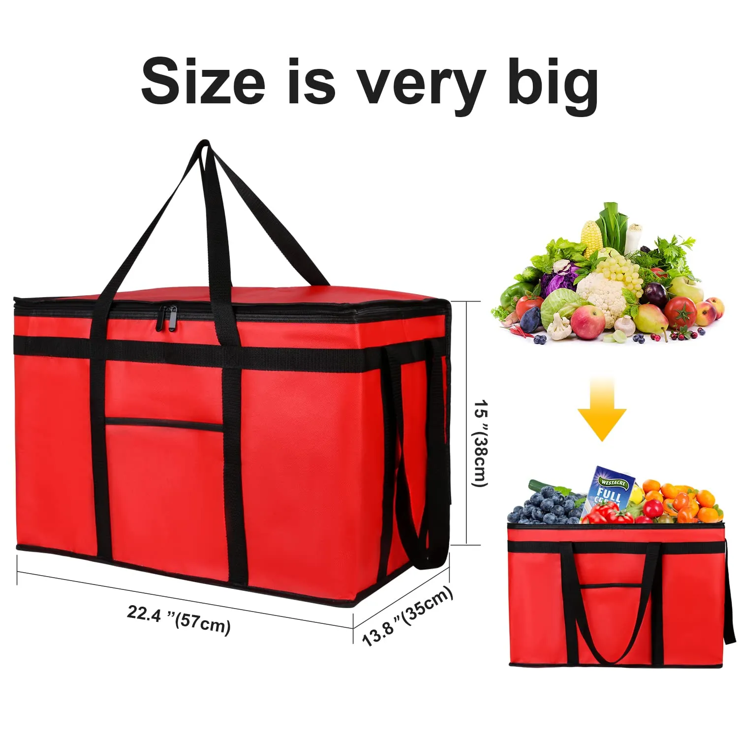 Premium Insulated Food Delivery Bag 23x14x15 inches Waterproof Catering Supply Bag for Hot Food Delivery - Premium Food Warmer for Uber Eats and Doordash Food Delivery heavy duty catering 22x14x13