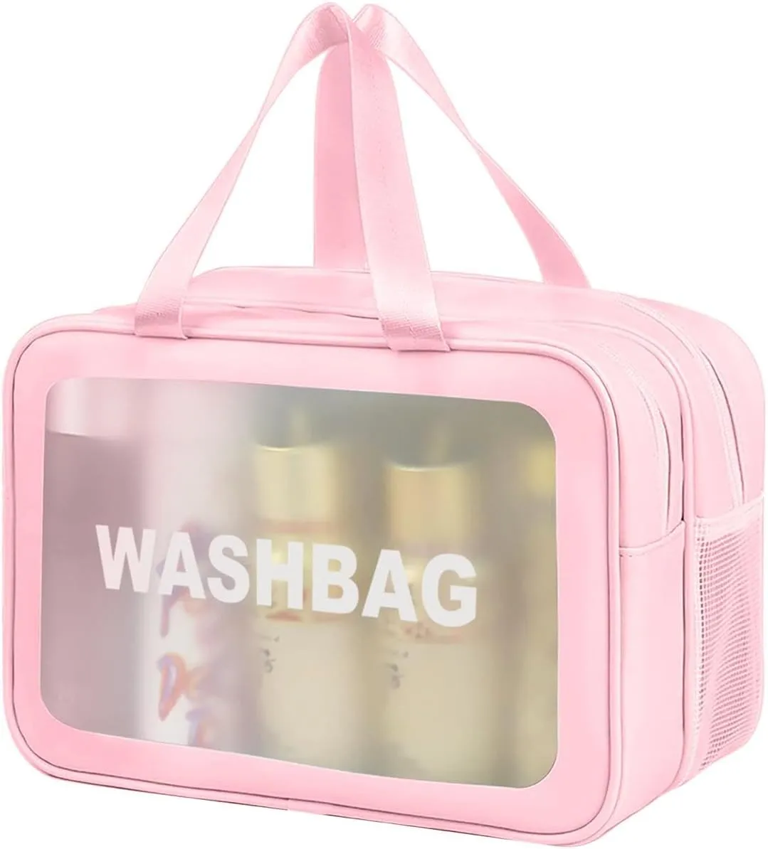 Premium Waterproof Makeup Washbag - Portable Travel Cosmetic Organizer with Multi-Compartment Design for Women - Durable and Stylish Toiletry Bag for Beauty Essentials (Pink)