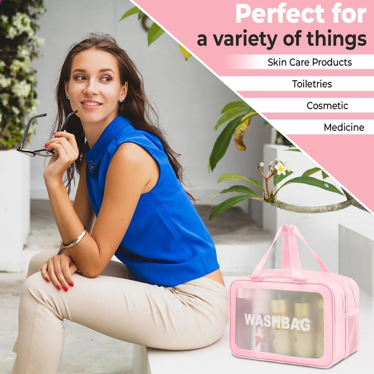 Premium Waterproof Makeup Washbag - Portable Travel Cosmetic Organizer with Multi-Compartment Design for Women - Durable and Stylish Toiletry Bag for Beauty Essentials (Pink)