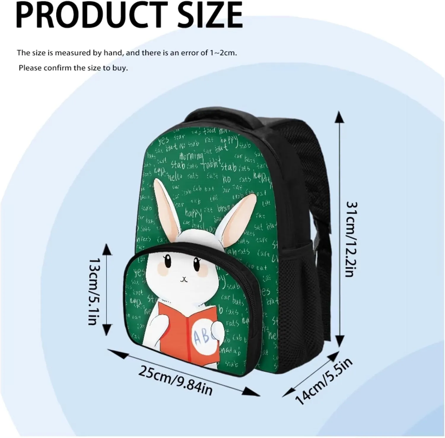 Preschool Elementary School Backpack Bookbags with Insulated Lunch Bag Handbag Pencil Case 3 Pack Set Bookbag Lunch Bag Cartoon Rabbit School Bookbag Satchel