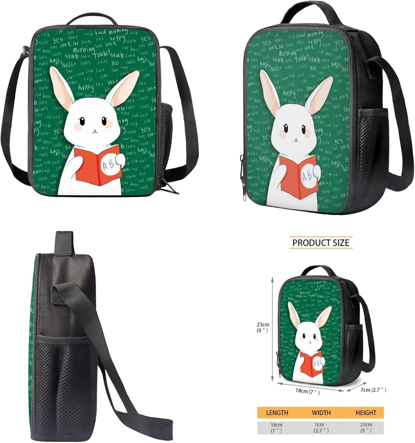 Preschool Elementary School Backpack Bookbags with Insulated Lunch Bag Handbag Pencil Case 3 Pack Set Bookbag Lunch Bag Cartoon Rabbit School Bookbag Satchel