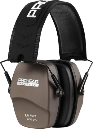 PROHEAR 016 Ear Protection Safety Earmuffs for Shooting, NRR 26dB Noise Reduction Slim Passive Hearing Protector with Low-Profile Earcups, Compact Foldable Ear Defenders for Gun Range, Hunting (Brown)