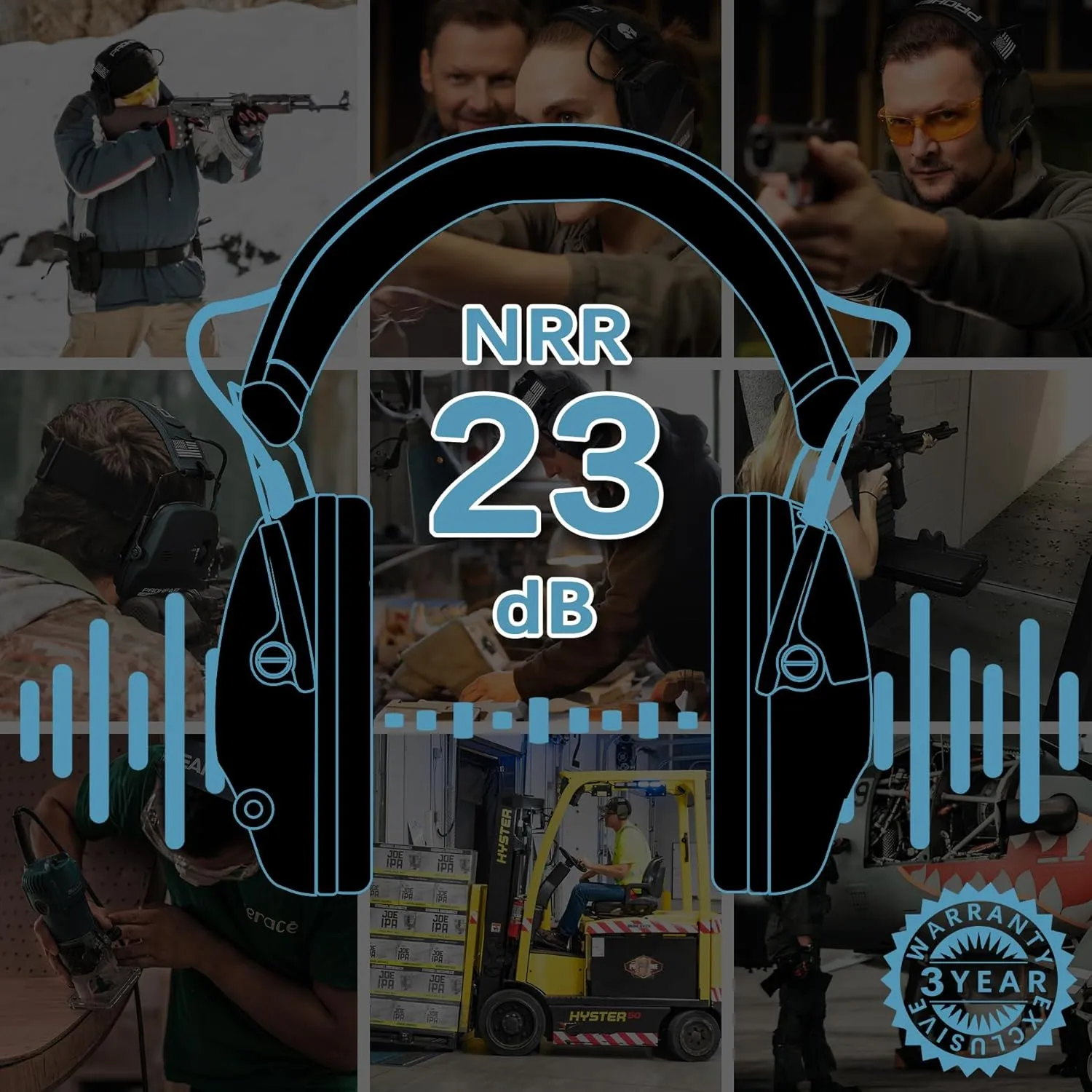 PROHEAR 2 Pack Electronic Ear Protection for Shooting with 4X Sound Amplification, Gun Range Hearing Protection Muffs, NRR 23dB Noise Reduction Headphones for Hunting, Black and Black