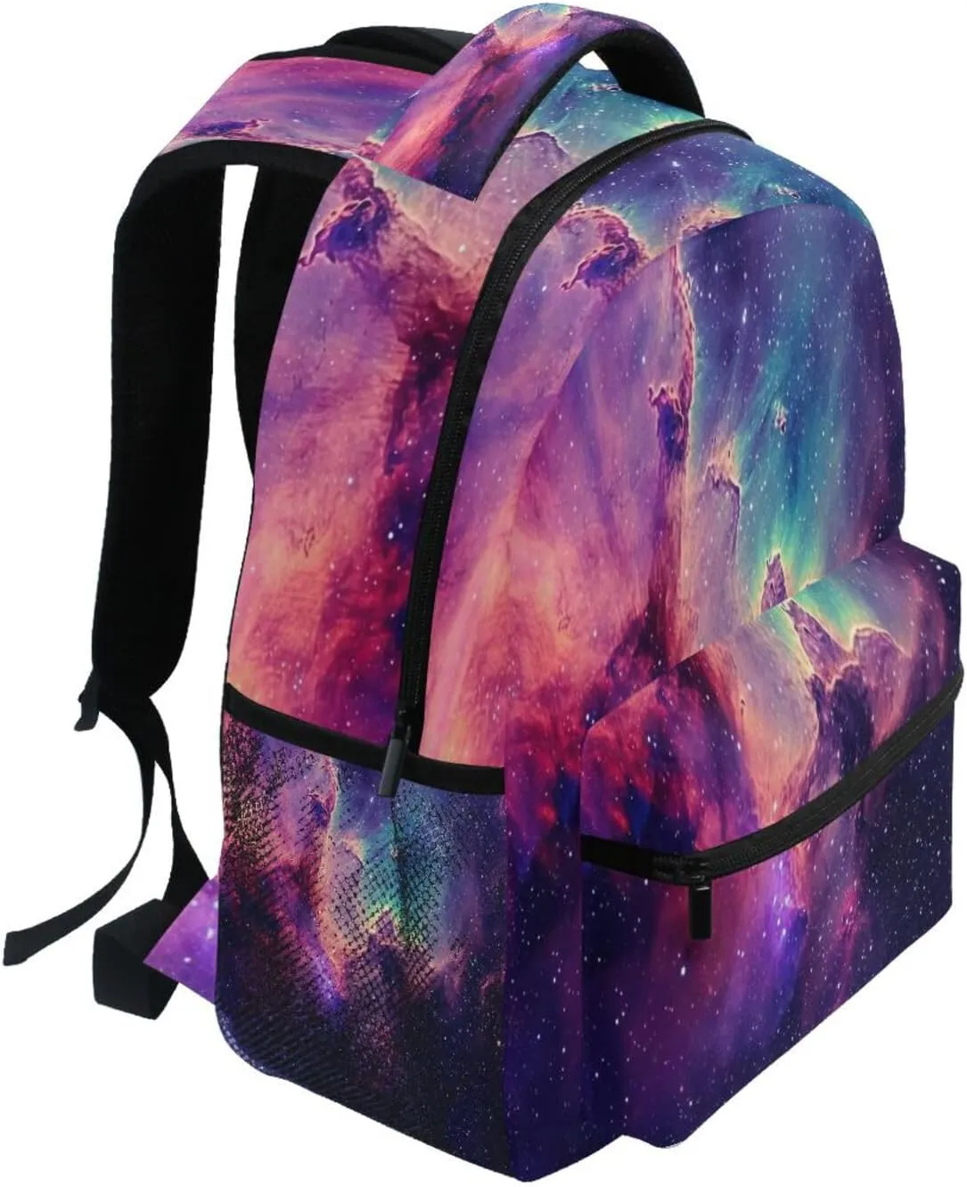Psychedelic Interstellar Space Backpacks for Boys Girls, Large Elementary School Bookbag with Name Tag -12x16.9x5.9in