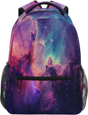 Psychedelic Interstellar Space Backpacks for Boys Girls, Large Elementary School Bookbag with Name Tag -12x16.9x5.9in