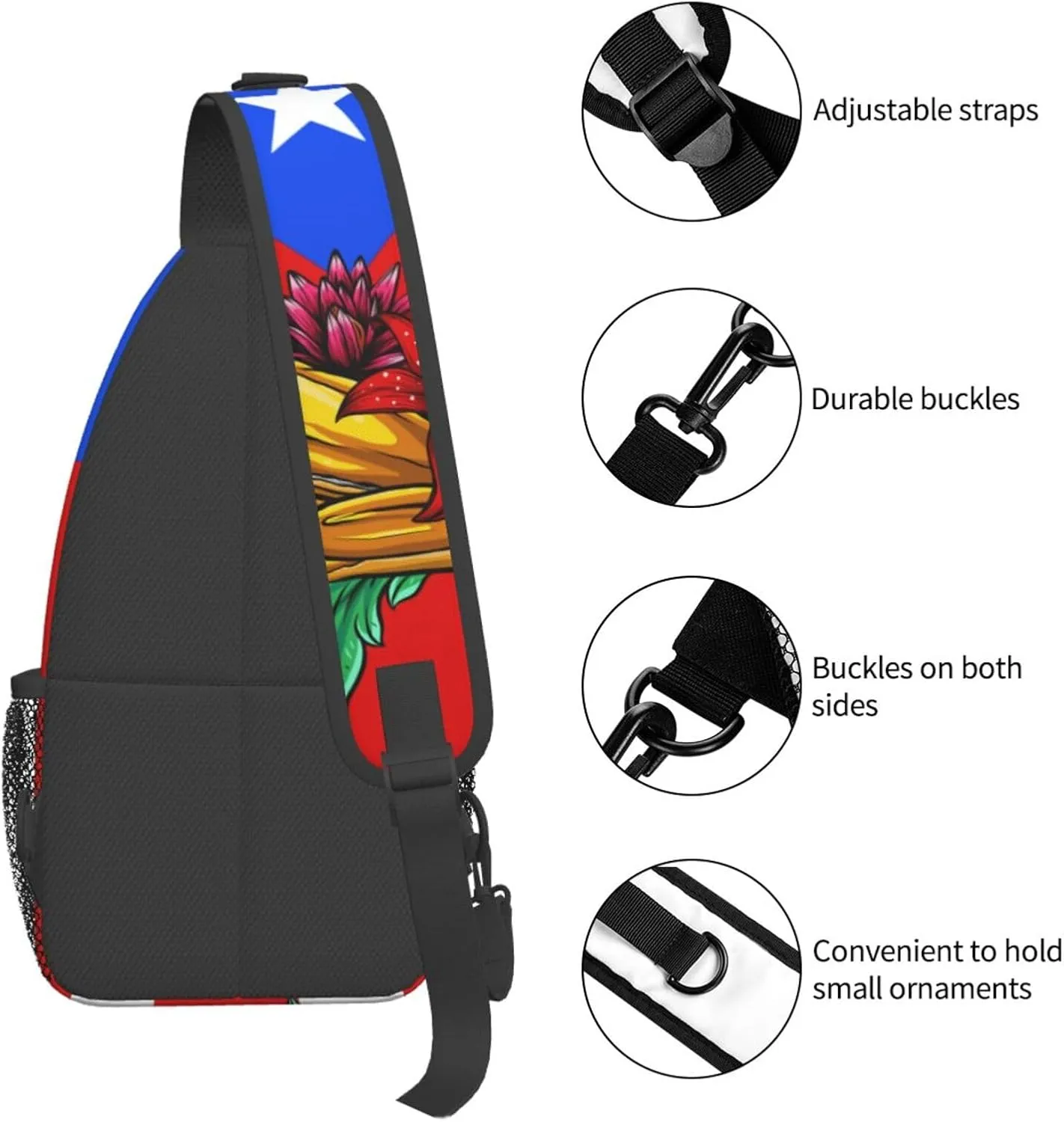 Puerto Rico Flag Sling Bag,Multipurpose Crossbody Backpack Shoulder Chest Bag for Women Men Travel Hiking Daypack