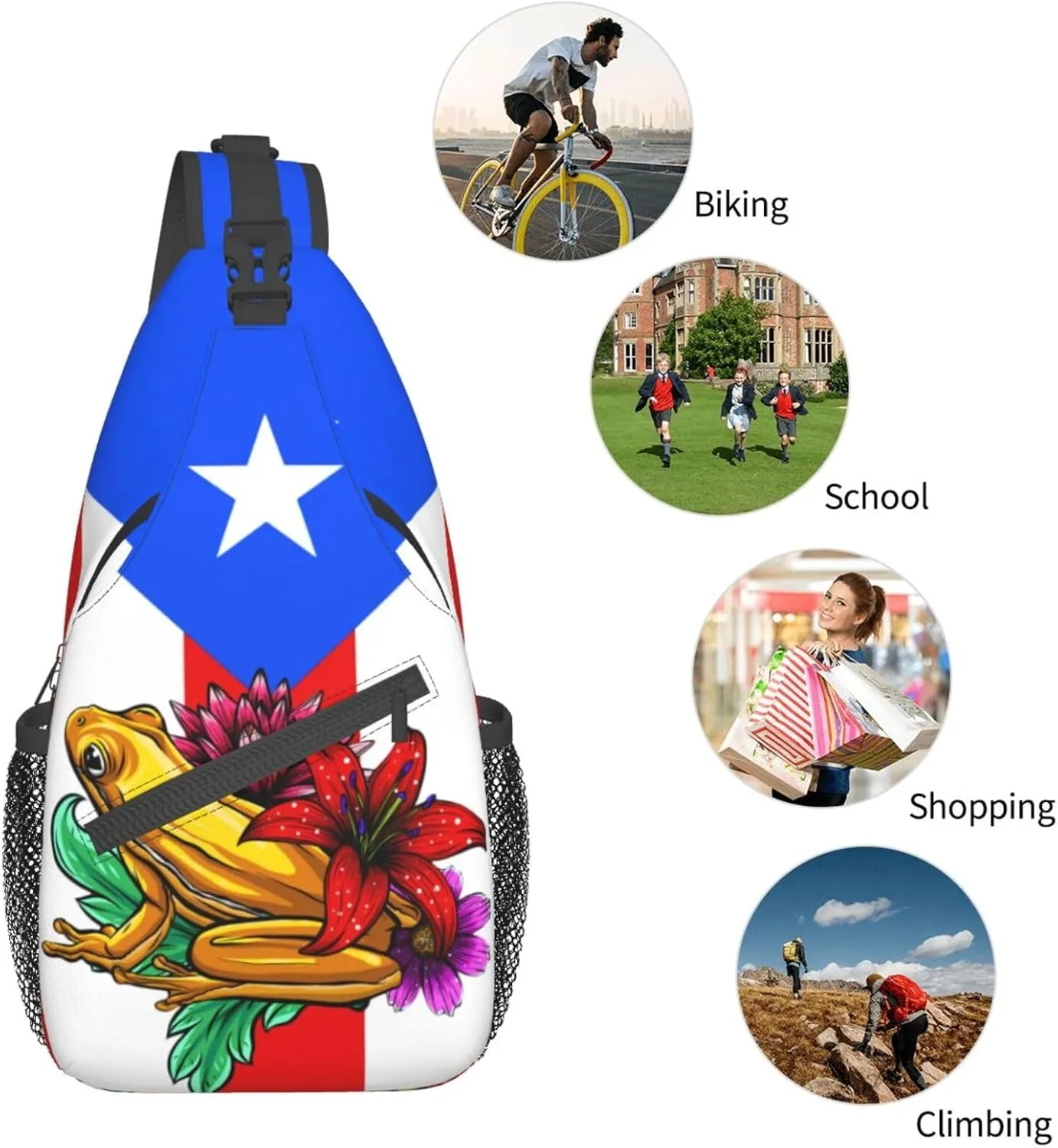 Puerto Rico Flag Sling Bag,Multipurpose Crossbody Backpack Shoulder Chest Bag for Women Men Travel Hiking Daypack