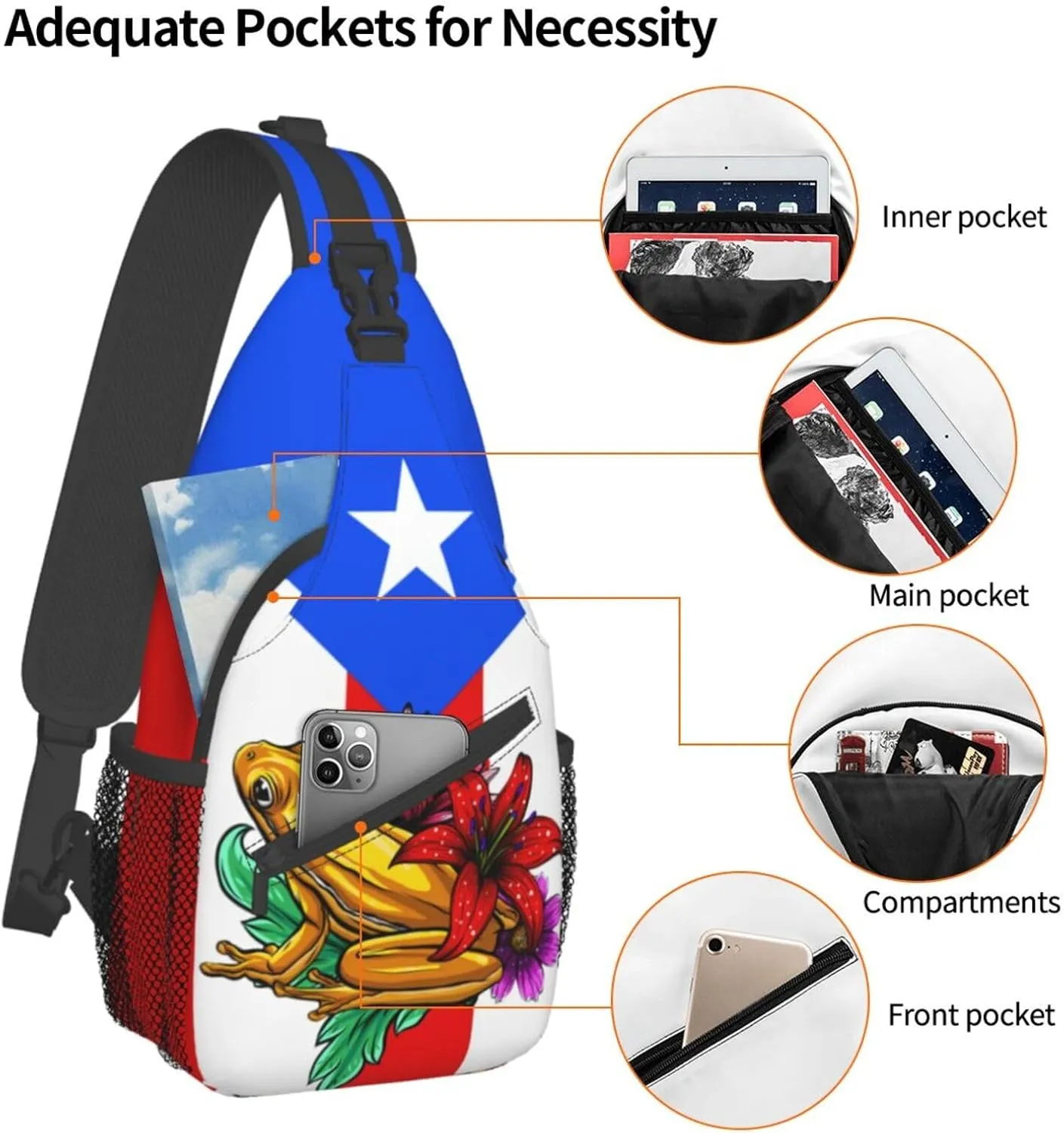 Puerto Rico Flag Sling Bag,Multipurpose Crossbody Backpack Shoulder Chest Bag for Women Men Travel Hiking Daypack