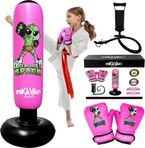 Punching Bag for Kids - 5' 3" Tall and Stable - Ninja Kids Inflatable Punching Bag Combo Kit with Kids Boxing Gloves, a Pump and Repair Kit. Boxing Bag for Immediate Bounce Back