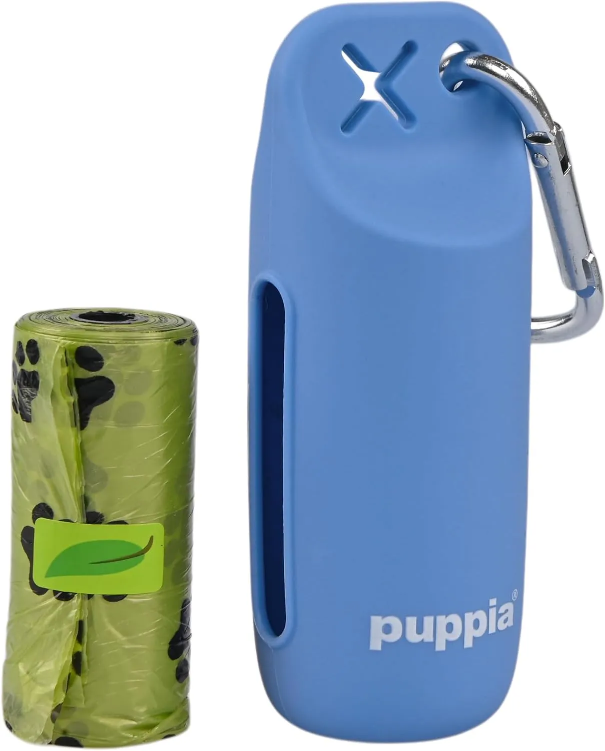 Puppia Puppy Poop Bag Holder Silicone Waste Bag Dispenser Leash Attachment Blue