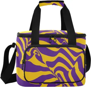 Purple and Yellow Wave Lines Large Capacity Soft Sided Cooler Bag for Hot/Cold Food Insulated Reusable Grocery Bags for Travel Lunch Camping Beach