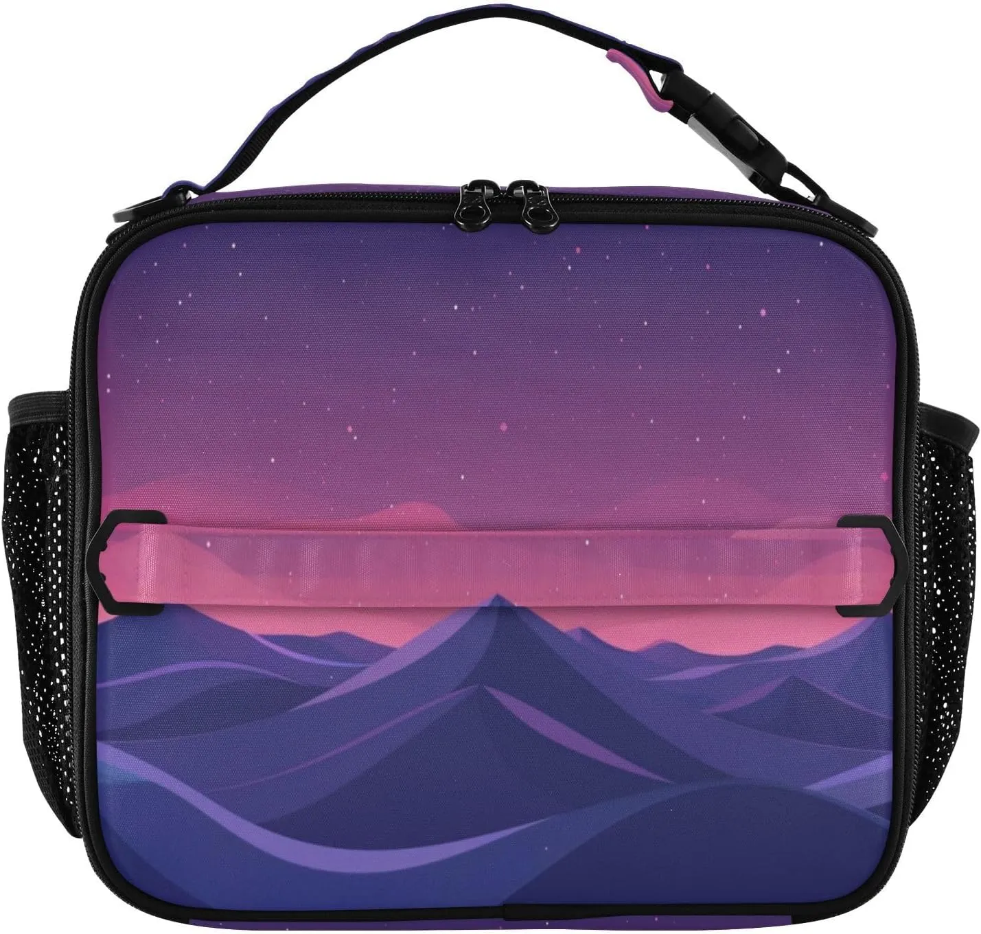 Purple Nighttime Mountain Range Lunch Box, Insulated Lunch Bags, Reusable Lunch Tote Bag, Adjustable Leak Proof School Lunch Box Bag for Work School Picnic