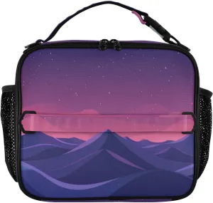 Purple Nighttime Mountain Range Lunch Box, Insulated Lunch Bags, Reusable Lunch Tote Bag, Adjustable Leak Proof School Lunch Box Bag for Work School Picnic