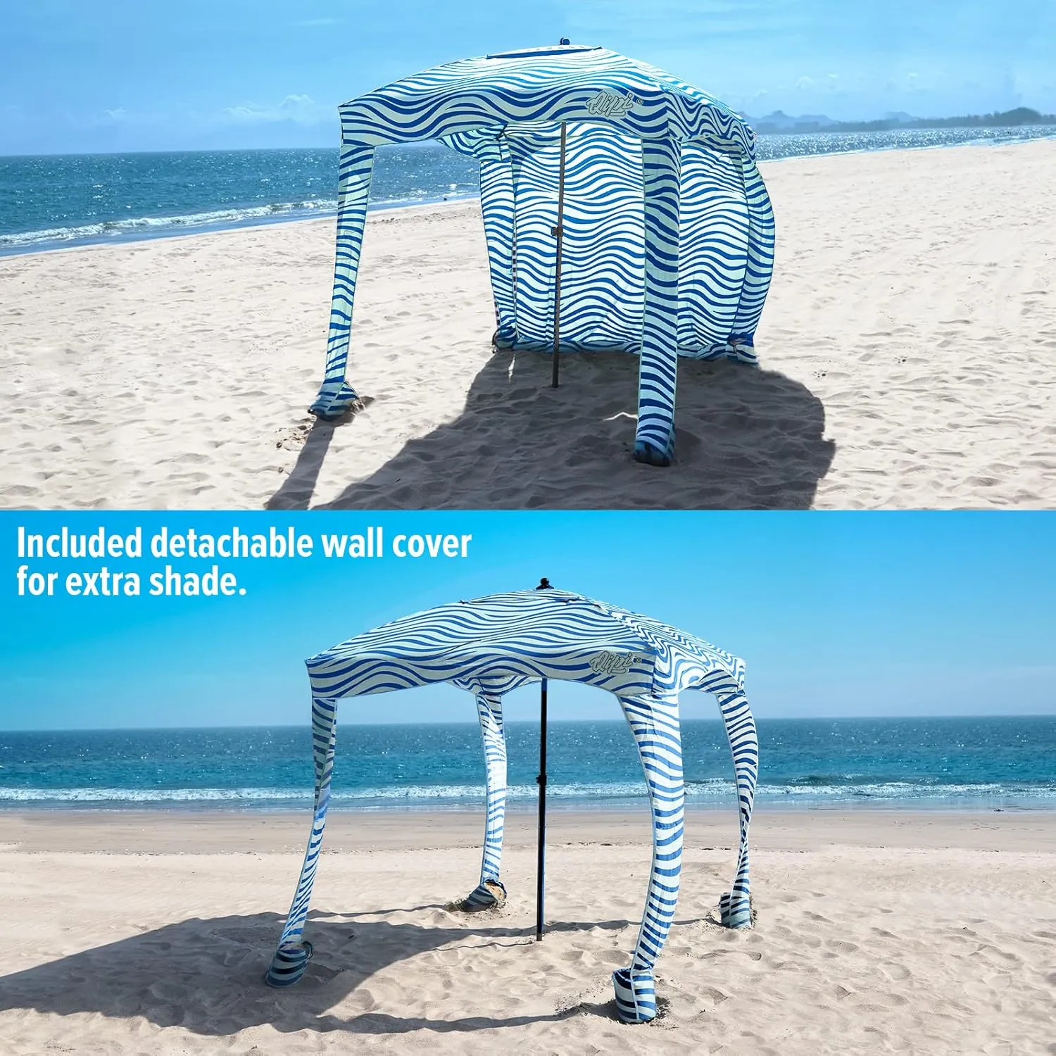 Qipi Beach Cabana - Easy to Set Up Canopy, Waterproof, Portable 6' x 6' Beach Shelter, Included Side Wall, Shade with UPF 50  UV Protection, Ultimate Sun Umbrella - for Kids, Family & Friends