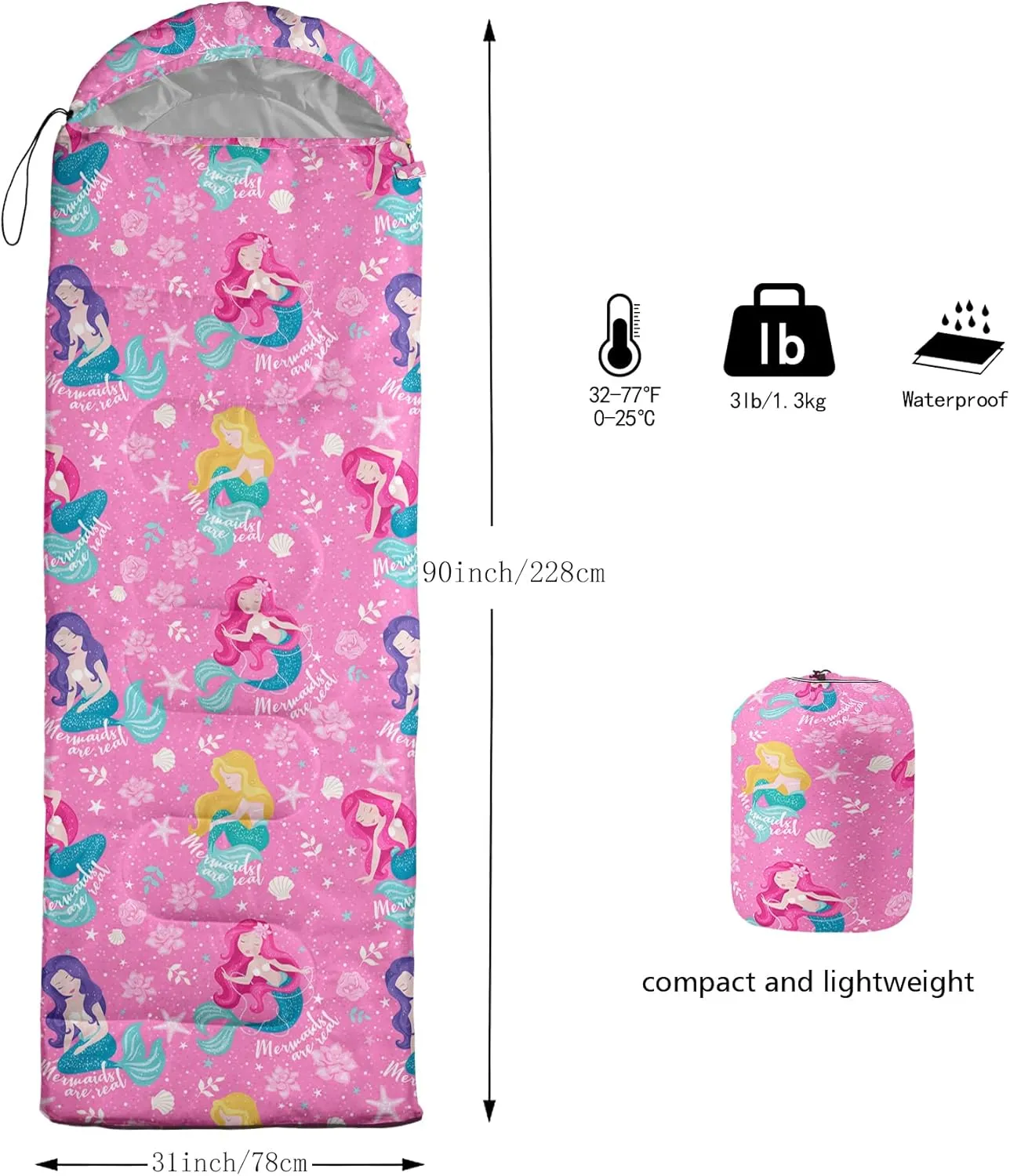 QOOMO Camping Sleeping Bags,3 Season Warm & Cool Weather,Lightweight,Waterproof Sleeping Bags for Adults & Kids,Traveling,and Outdoors,Camping Gear Equipment