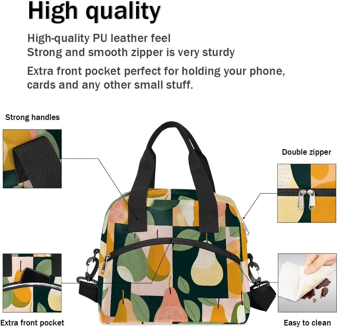 QsirBC Pears Decor Theme Lunch Tote Insulated Lunch Bag Adult Bags with Strap Women Men Reusable Cooler Lunch Box for Work Picnic Travel Shopping Beach