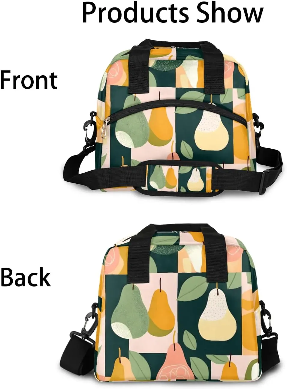 QsirBC Pears Decor Theme Lunch Tote Insulated Lunch Bag Adult Bags with Strap Women Men Reusable Cooler Lunch Box for Work Picnic Travel Shopping Beach