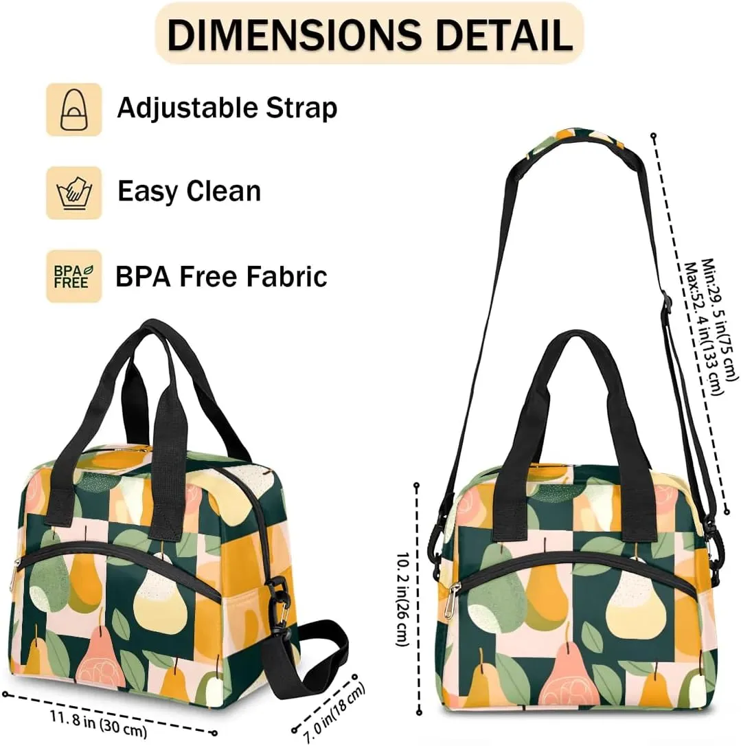 QsirBC Pears Decor Theme Lunch Tote Insulated Lunch Bag Adult Bags with Strap Women Men Reusable Cooler Lunch Box for Work Picnic Travel Shopping Beach