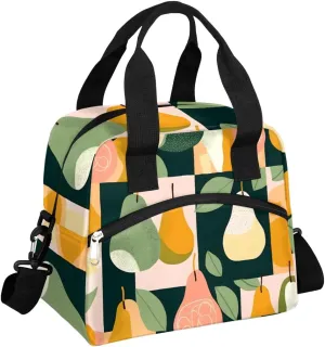 QsirBC Pears Decor Theme Lunch Tote Insulated Lunch Bag Adult Bags with Strap Women Men Reusable Cooler Lunch Box for Work Picnic Travel Shopping Beach