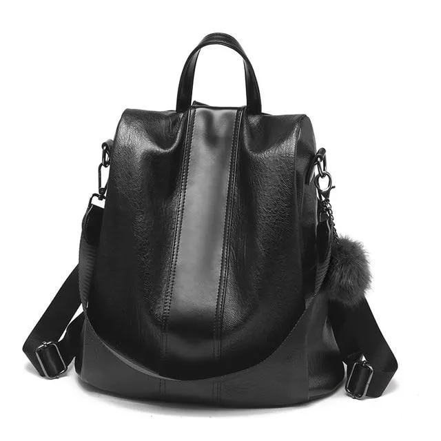 Quality Leather Anti-thief Women Backpack Large Capacity Hair Ball School Bag for Teenager girls Male Travel Bags