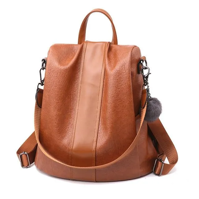 Quality Leather Anti-thief Women Backpack Large Capacity Hair Ball School Bag for Teenager girls Male Travel Bags