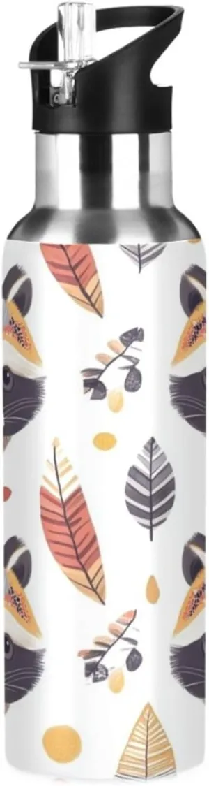 Raccoon Insulated Water Bottle with Straw & Lid 22oz BPA Free Leakproof Stainless Steel Water Bottle Vacuum Double Wall Wide Mouth Sports Cup