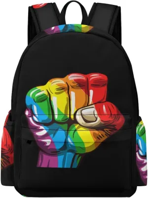 Rainbow Fist Pride Laptop Backpack for Women Men Cute Shoulder Bag Printed Daypack for Travel Sports Work, 42x30x15cm