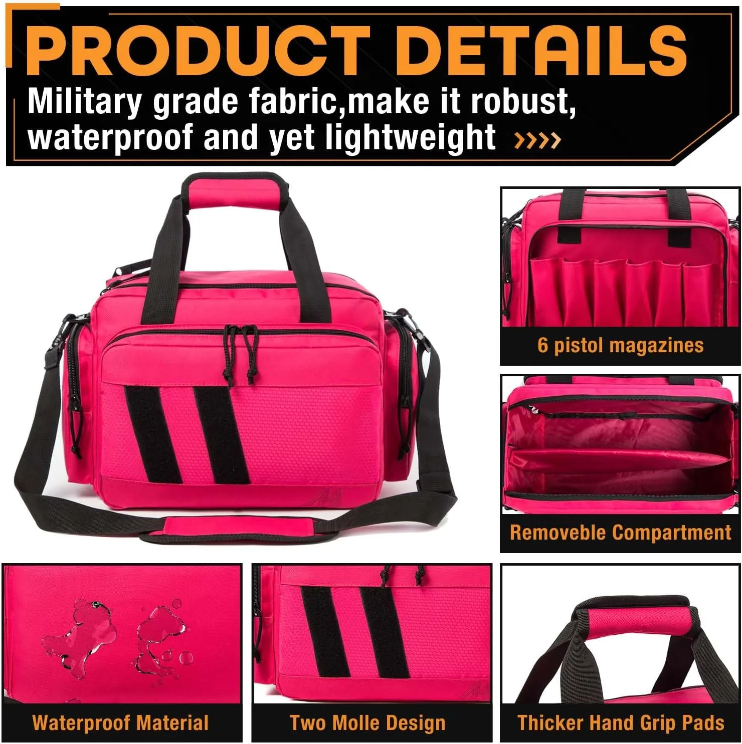 Range Bag - Tactical Gun Bag for Handguns, Pistols and Ammo. Padded Shooting Duffle Bag for Hunting, Sport