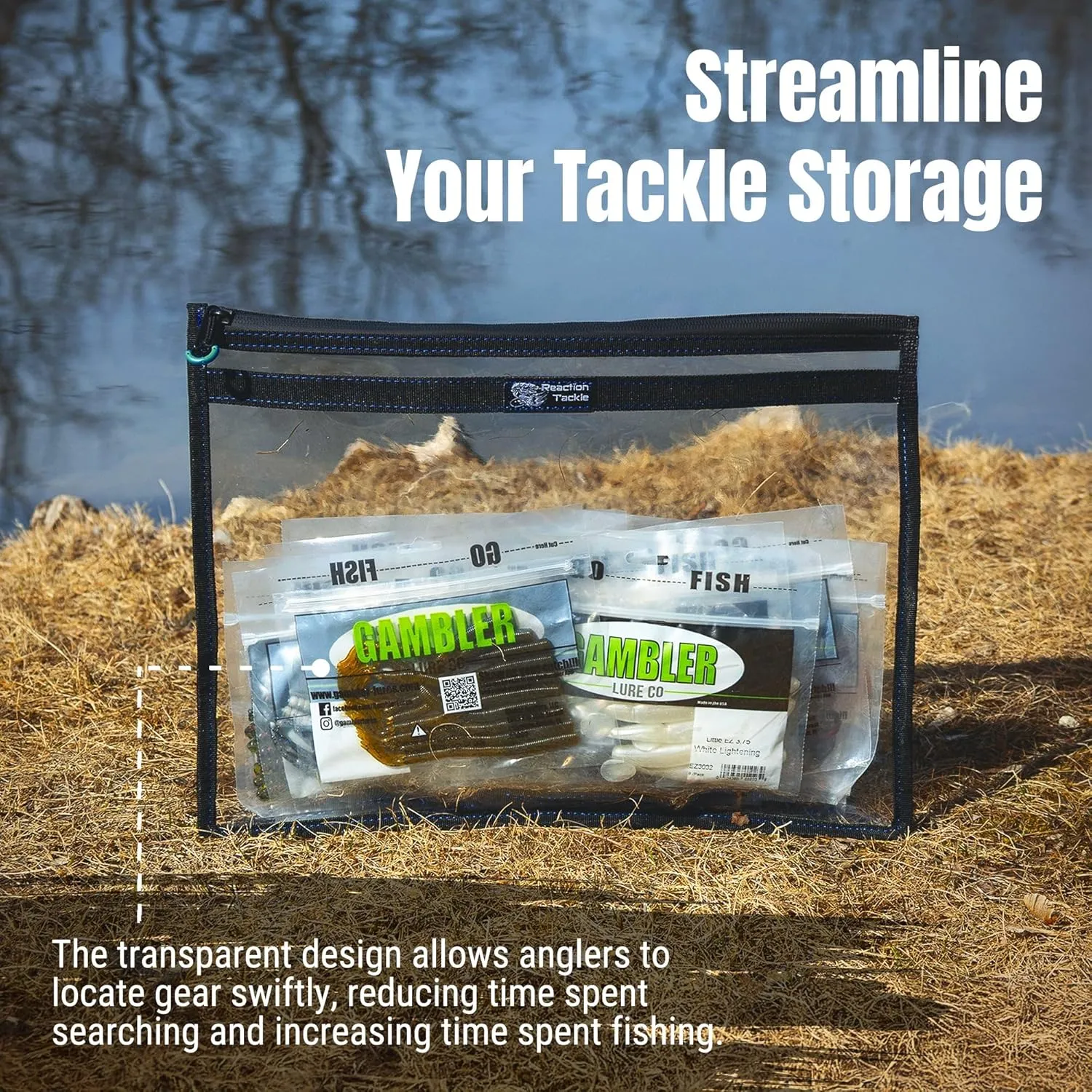 Reaction Tackle Clear Storage Bag Tackle Pak – Water-Resistant Plastic Storage for Bait, Tackle, Lures, Soft Plastics, and Fishing Gear