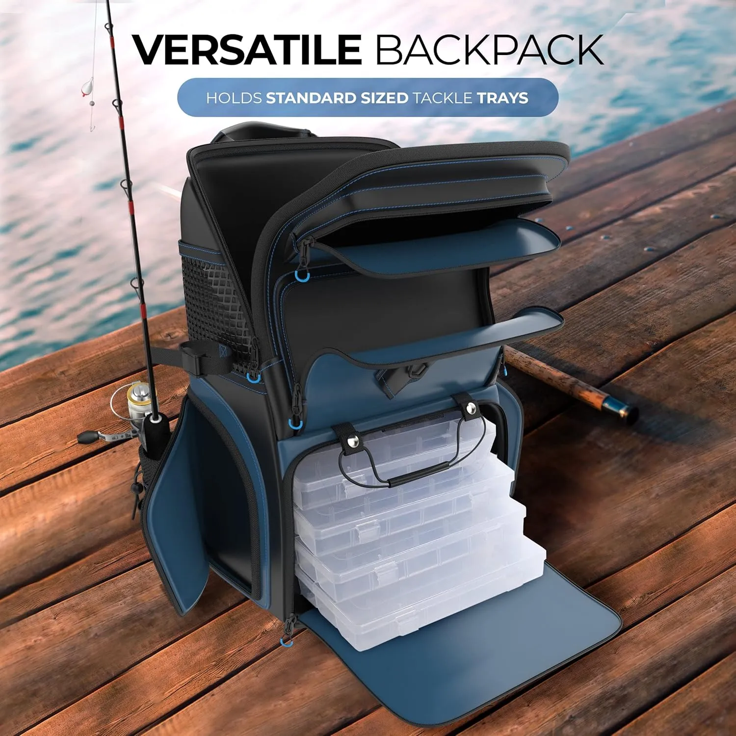 Reaction Tackle Fishing Tackle Bag – Salt Water Resistant Fishing Bag, 1000D PVC Waterproof Material, Tackle Box Organizer with Dividers for 3600 or 3700 Trays (Small, Medium, Backpack only fit 3600)