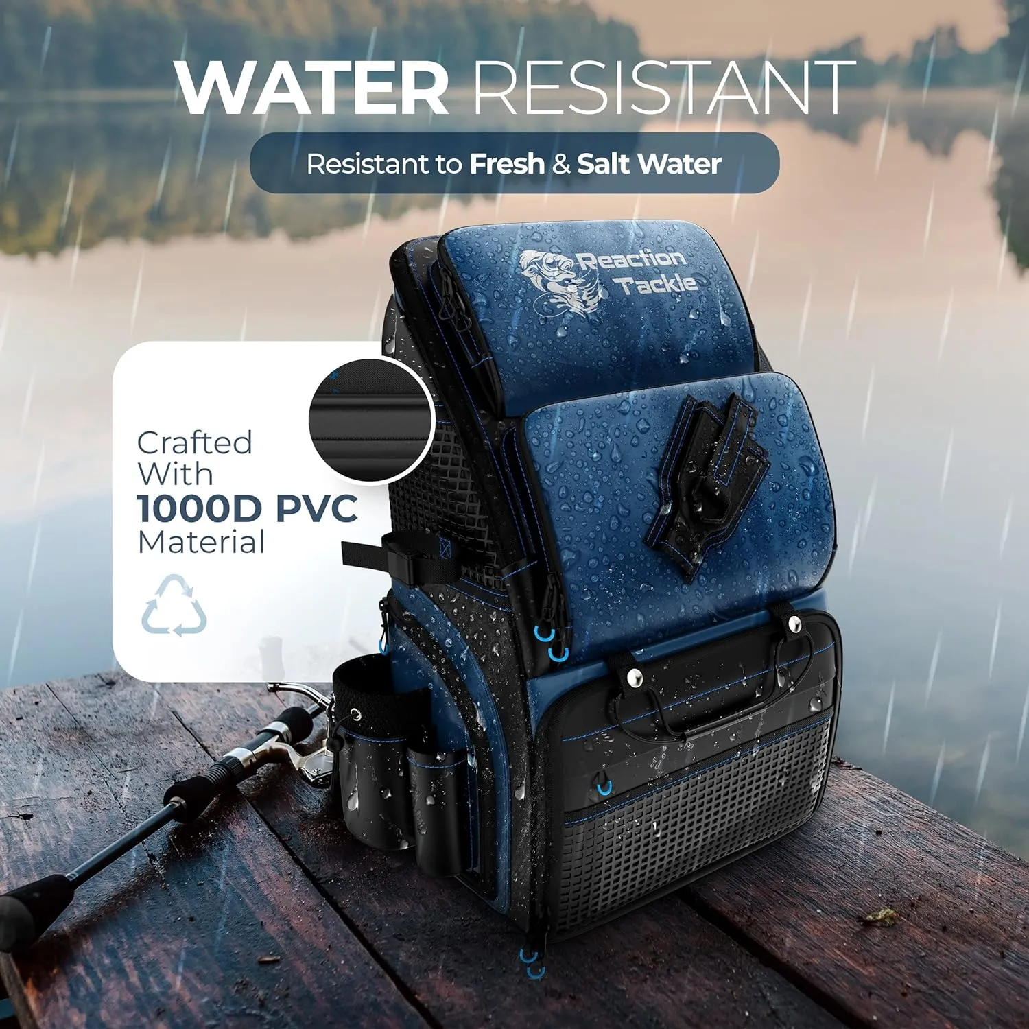 Reaction Tackle Fishing Tackle Bag – Salt Water Resistant Fishing Bag, 1000D PVC Waterproof Material, Tackle Box Organizer with Dividers for 3600 or 3700 Trays (Small, Medium, Backpack only fit 3600)