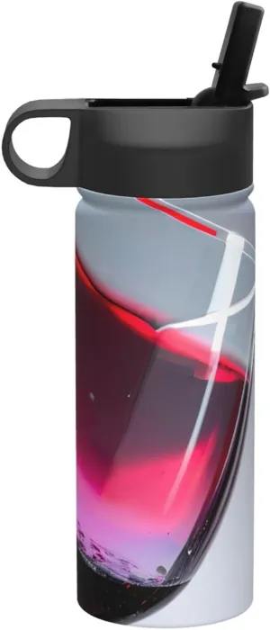 Red Wine Bottle Glass Print Flask Stainless Steel Water Bottle with Straw 18OZ FOR Outdoor Gym Commute