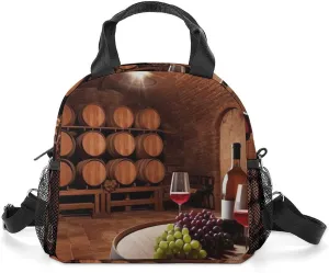 Red Wine Cellar Insulated Lunch Bag Portable Lunch Box Tote Cooler Bags Lunchbox For Travel Picnic Work
