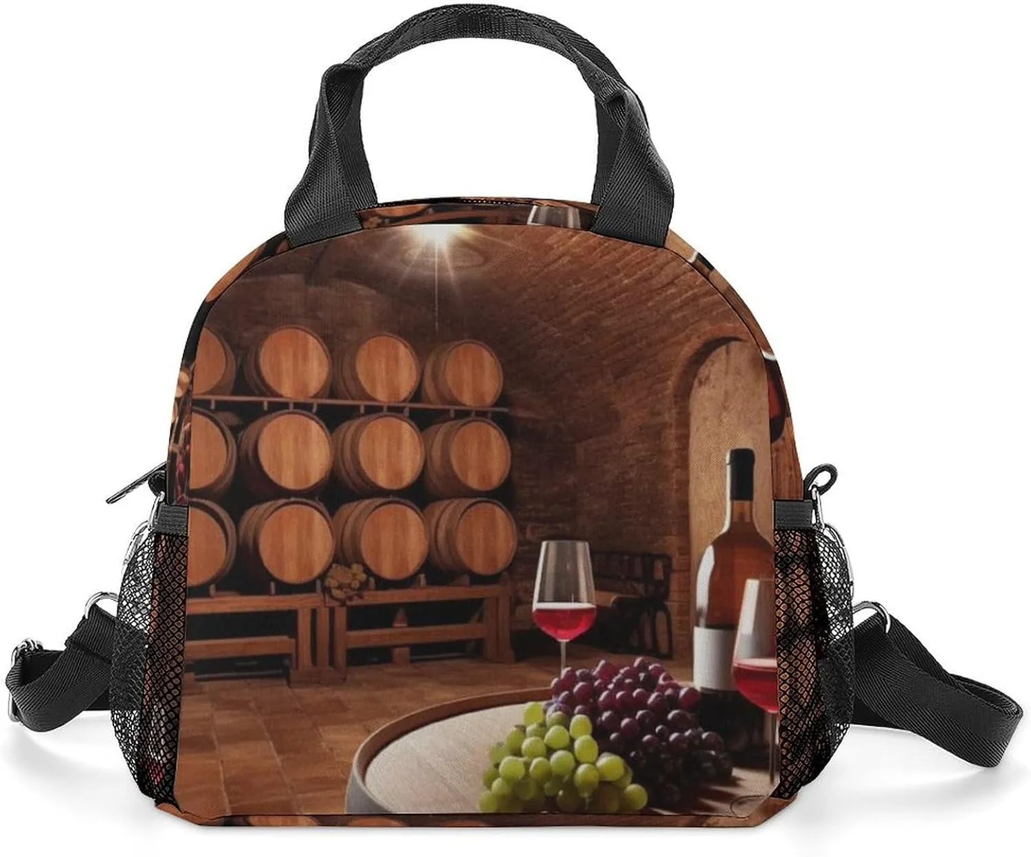 Red Wine Cellar Insulated Lunch Bag Portable Lunch Box Tote Cooler Bags Lunchbox For Travel Picnic Work