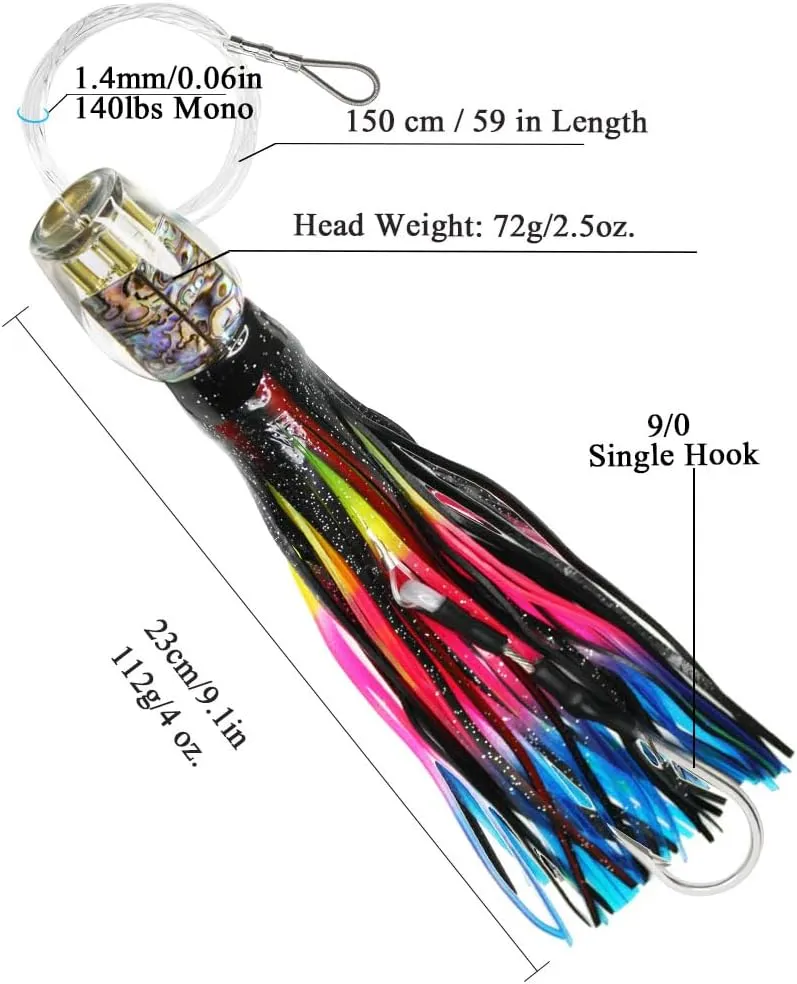 Resin Trolling Lures 9" 4 oz Deep Sea Lure for Marlin Tuna Mahi Mahi Wahoo Sailfish Saltwater Offshore Big Game Trolling Lures Skirted Fishing Lures Included Mesh Bag
