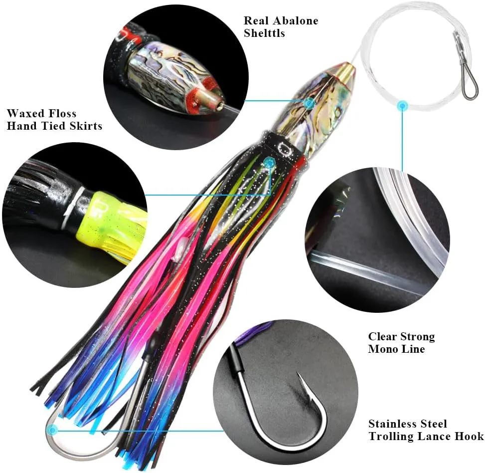 Resin Trolling Lures 9" 4 oz Deep Sea Lure for Marlin Tuna Mahi Mahi Wahoo Sailfish Saltwater Offshore Big Game Trolling Lures Skirted Fishing Lures Included Mesh Bag
