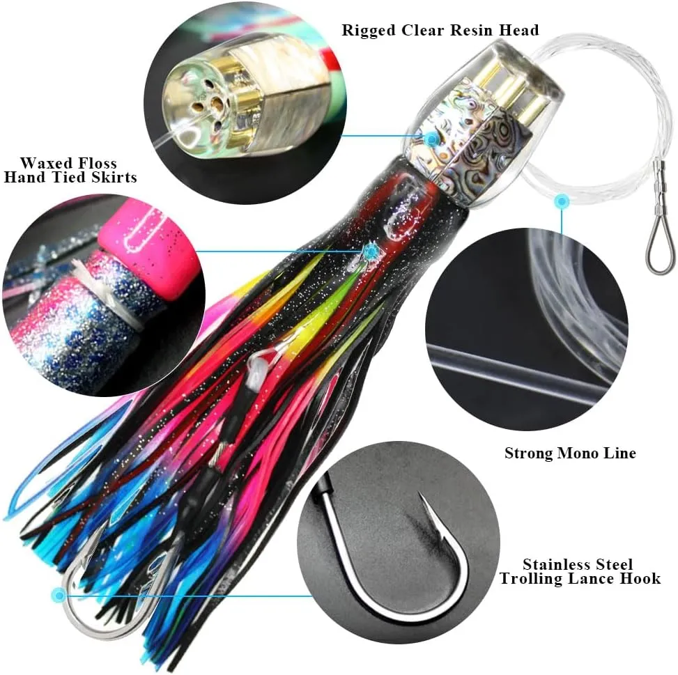 Resin Trolling Lures 9" 4 oz Deep Sea Lure for Marlin Tuna Mahi Mahi Wahoo Sailfish Saltwater Offshore Big Game Trolling Lures Skirted Fishing Lures Included Mesh Bag