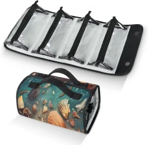 Retro Ocean Starfish Travel Toiletry Bag Clear Cosmetic Bag Organizer Waterproof Foldable Makeup Bag with 4 PVC Pouches Travel Organizer Bags for Luggage Business Trip