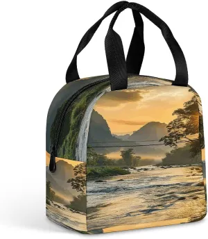 Reusable Lunch Bag Men Adult Women Leak Proof Cooler Tote Bag The River Flows Slowly Insulated Lunch Box