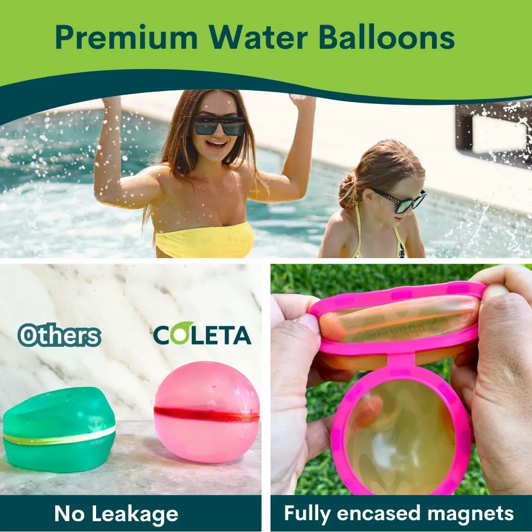 Reusable Water Balloons 18 Pcs Magnetic Self-Sealing. With 4 Side Bags. Refillable Latex-Free Soft Silicone Soppycid Patented Bombs Quick Fill Balls Boy Girl Gift Toy Pool Beach Splash Fun