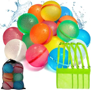 Reusable Water Balloons 18 Pcs Magnetic Self-Sealing. With 4 Side Bags. Refillable Latex-Free Soft Silicone Soppycid Patented Bombs Quick Fill Balls Boy Girl Gift Toy Pool Beach Splash Fun