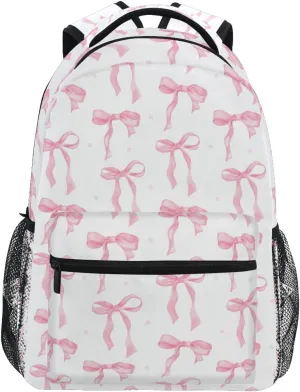 Ribbon Bow Pattern Watercolor Boys Girls Kids School Backpacks Bookbag, Elementary School Bag Travel Backpack Daypack