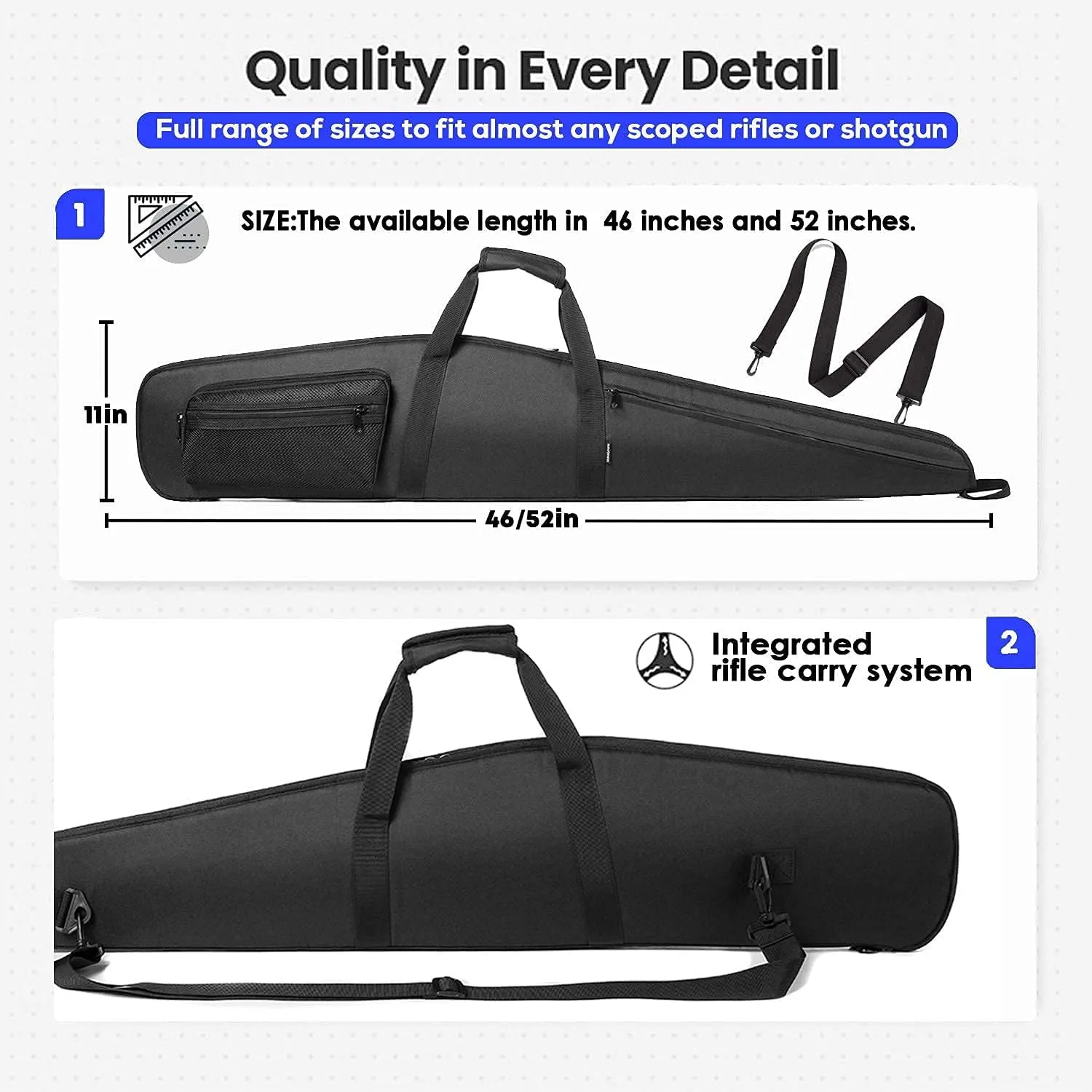 Rifle Case Soft Shotgun Cases - Water Resistant Gun Carry Bag for Scoped Rifles with 3 Accessory Pockets Adjustable Shoulder Strap Available Length in 46 52 Inch