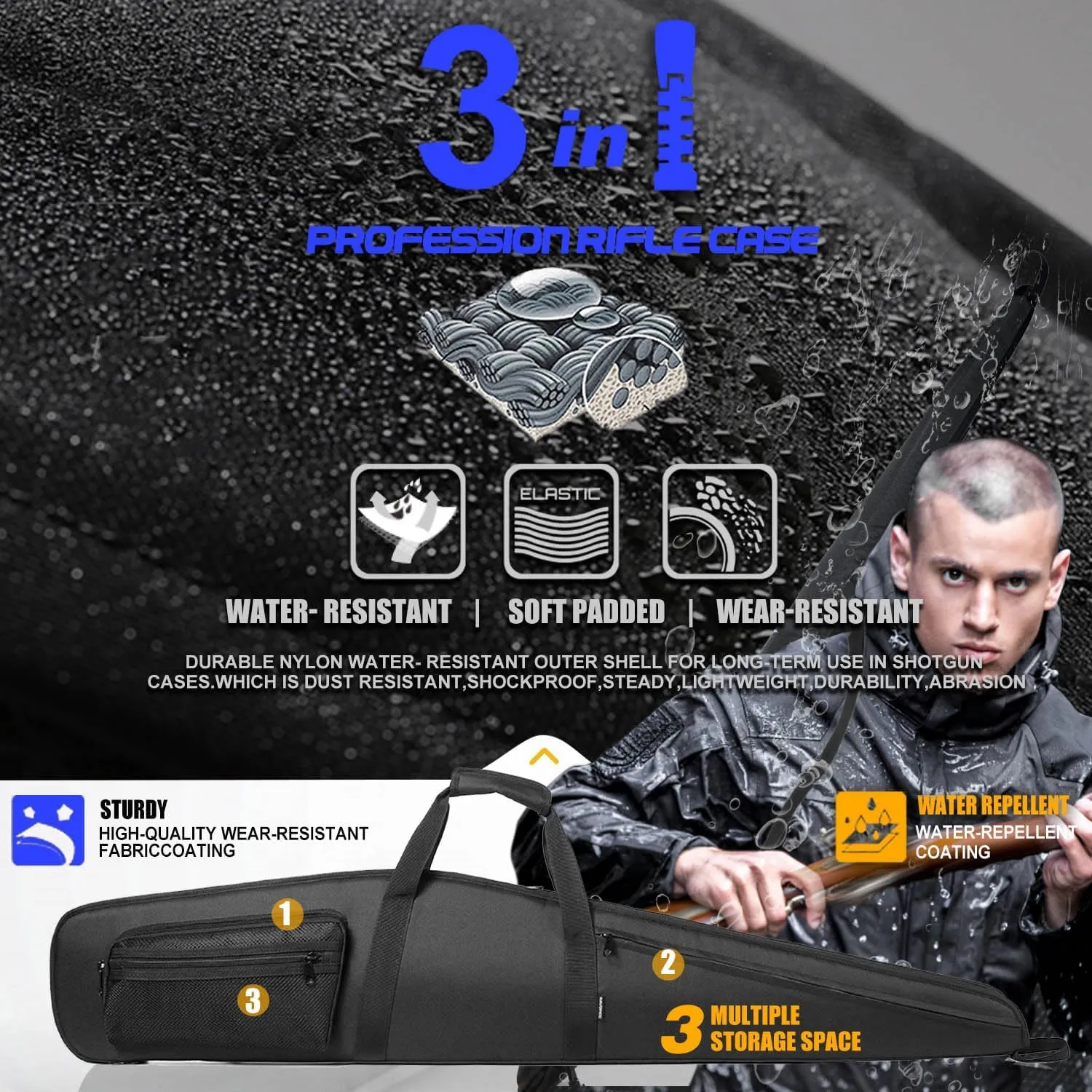 Rifle Case Soft Shotgun Cases - Water Resistant Gun Carry Bag for Scoped Rifles with 3 Accessory Pockets Adjustable Shoulder Strap Available Length in 46 52 Inch