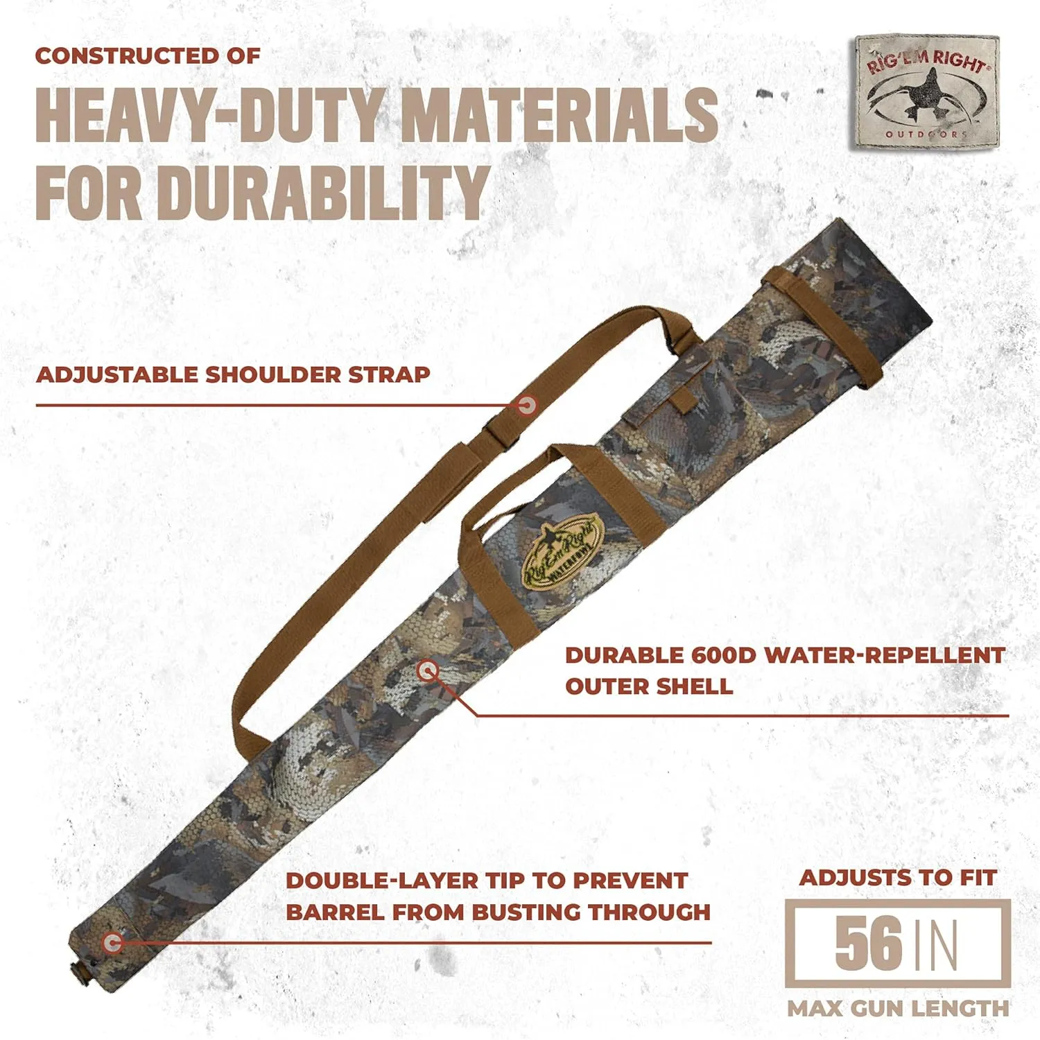 Rig'Em Right Waterfowl Express Gun Sleeve 600D Water-Repellant Outer Shell, Lightweight, adjusts to fit Guns up to 56" Long